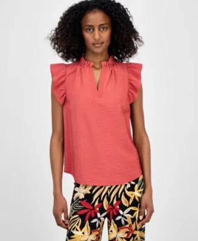 Anne Klein Womens Sleeveless Textured Ruffle Blouse Xxs P Xxl In Pink