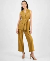 Anne Klein Womens Sleeveless Tie Waist Patch Pocket Jacket Pull On Wide Leg Ankle Pants