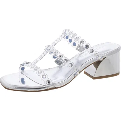 Anne Klein Womens Slip On Padded Insole Block Heel In Silver