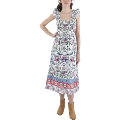 Anne Klein Womens Smocked Cotton Midi Dress In Multi