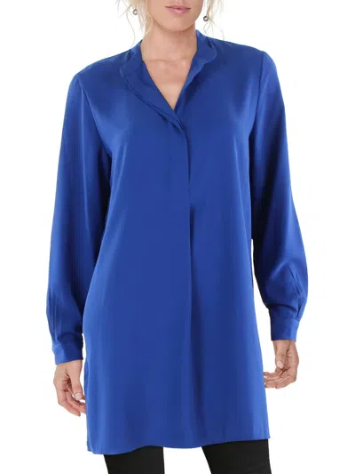 Anne Klein Womens Solid Henley Blouse In Blue