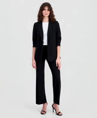 Anne Klein Womens Stretch Crepe Scrunch Sleeve Blazer High Rise Pull On Pants In Anne Black