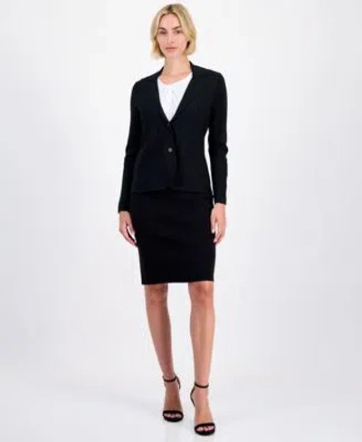 Anne Klein Womens Structured Waist Sweater Blazer Sweater Pencil Skirt In Black