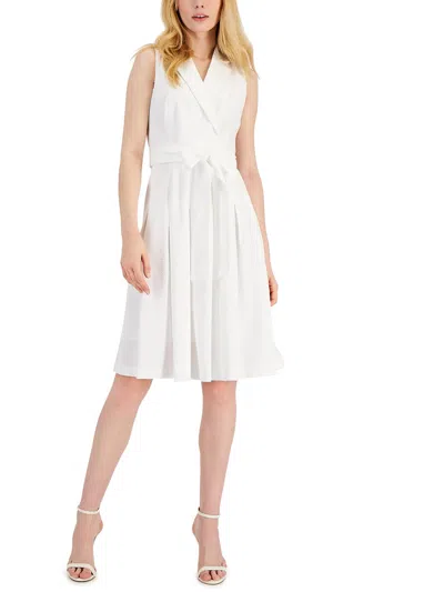 Anne Klein Womens Surplice Knee Length Fit & Flare Dress In White