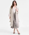 Anne Klein Womens Tie Front Coat Long Sleeve Blouse Pleated Skirt In Gray