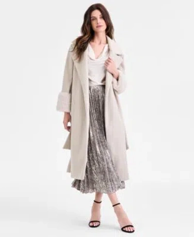 Anne Klein Womens Tie Front Coat Long Sleeve Blouse Pleated Skirt In Gray