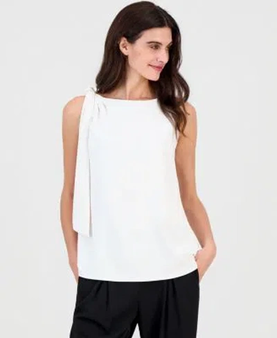 Anne Klein Womens Tie Shoulder Sleeveless Blouse In White