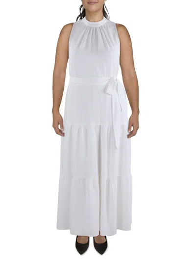 Anne Klein Womens Tiered Maxi Halter Dress In White
