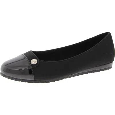 Anne Klein Womens Toe Cap Patent Ballet Flats In Black