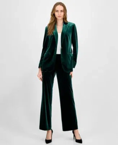 ANNE KLEIN WOMENS VELVET ONE BUTTON NOTCH COLLAR JACKET VELVET HIGH RISE PULL ON WIDE LEG PANTS