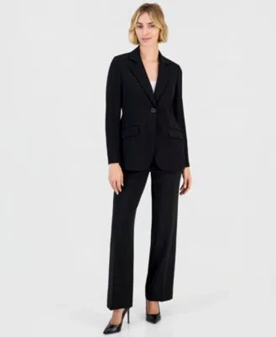 Anne Klein Womens Wide Leg Stretch Notched Collar Jacket Pants 2 Piece Suit In Black