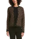 Anne Klein Texture Plaid Beaded Cardigan In Brown