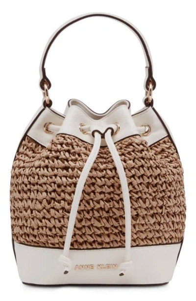 Anne Klein Woven Straw Bucket Bag In Brown