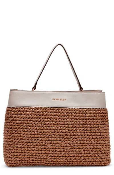 Anne Klein Woven Straw Satchel In Natural/ Anne White