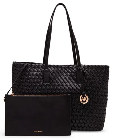 Anne Klein Woven Tote With Pouch In Black
