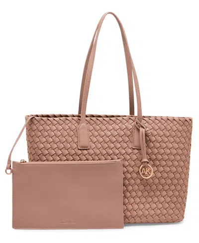 Anne Klein Woven Tote With Pouch In Stone