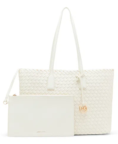 Anne Klein Woven Tote With Pouch In White