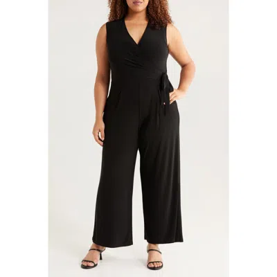 Anne Klein Wrap Bodice Jersey Jumpsuit In Black