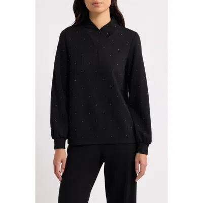 Anne Klein Wrap Neck Puff Sleeve Pullover In Black
