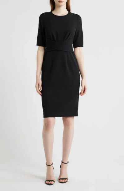 Anne Klein Wrap Overlay Sheath Dress In Black