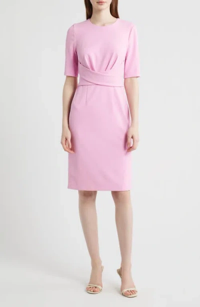 Anne Klein Wrapped Overlay Bodice Sheath Dress In Pink