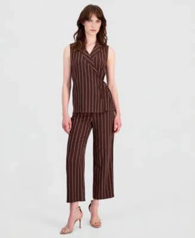 Anne Klein Wrap Top Pull On Pants In Brown
