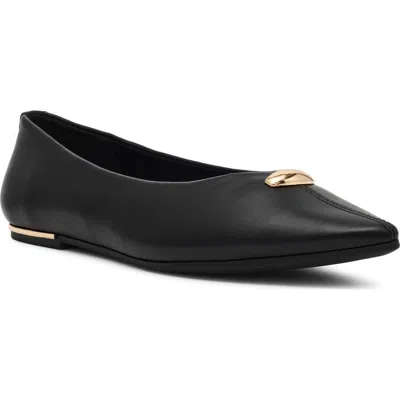 Anne Klein Yonder Pointed Toe Flat In Black Pu