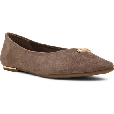 Anne Klein Yonder Pointed Toe Flat In Taupe Microsuede