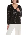 Anne Klein Zig Zag Sequin V-neck Sweater In Black