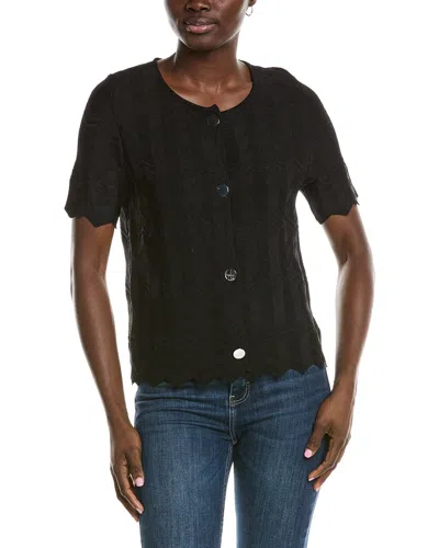 Anne Klein Zig Zag Short Sleeve Cardigan In Black