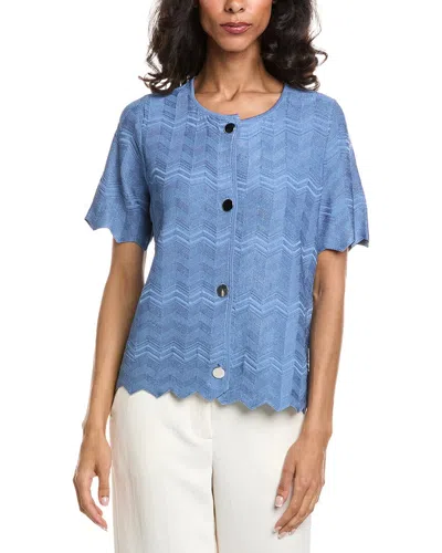 Anne Klein Zig Zag Short Sleeve Cardigan In Green
