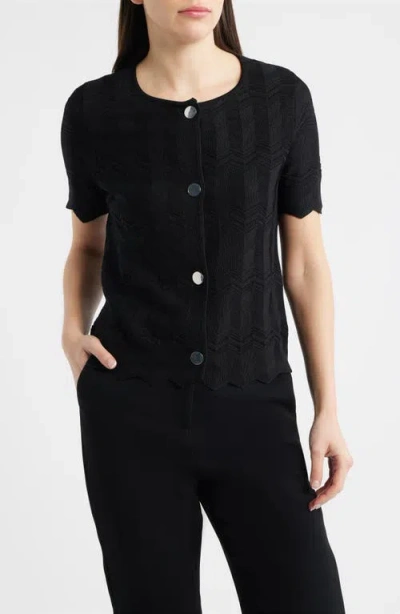 Anne Klein Zigzag Pointelle Cardigan In Black