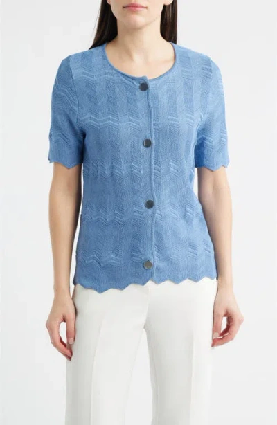 Anne Klein Zigzag Pointelle Cardigan In Blue