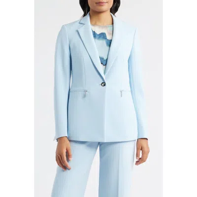 Anne Klein Zip Pocket One-button Blazer In Blue