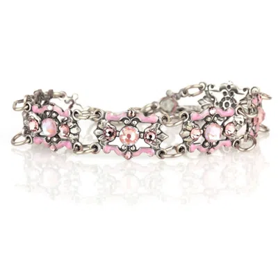 Anne Koplik Women's Antoinette Crystal Art Nouveau Bracelet In Silver In Pink