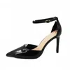 Anne Michelle Women's Ankle Strap Pointy Toe Pump In Black Patent In Black