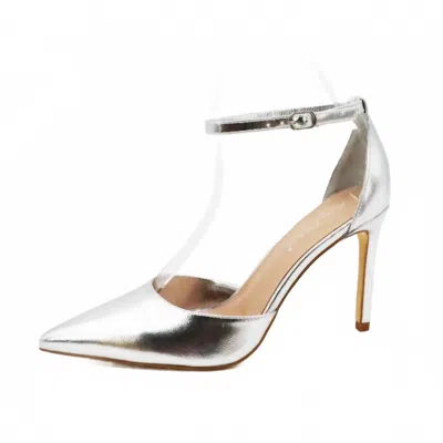 Anne Michelle Women's Ankle Strap Pointy Toe Pump In Silver Metallic In White
