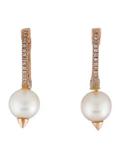 Pre-owned Anne Sisteron 14k Pearl & Diamond Spiked Hoop Earrings In Multi