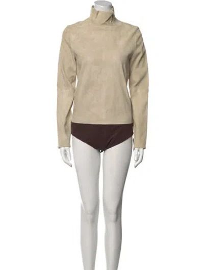 Pre-owned Anne Vest Leather Turtleneck Bodysuit In Neutral