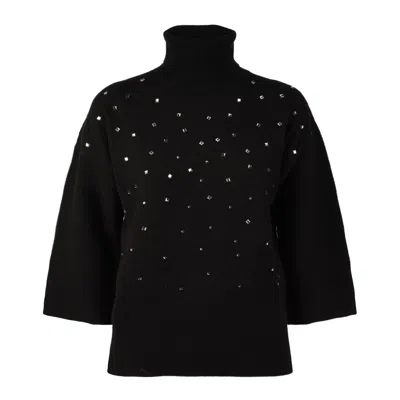 ANNECLAIRE ANNECLAIRE BLACK VIRGIN WOOL CASHMERE BLEND TURTLENECK SWEATER