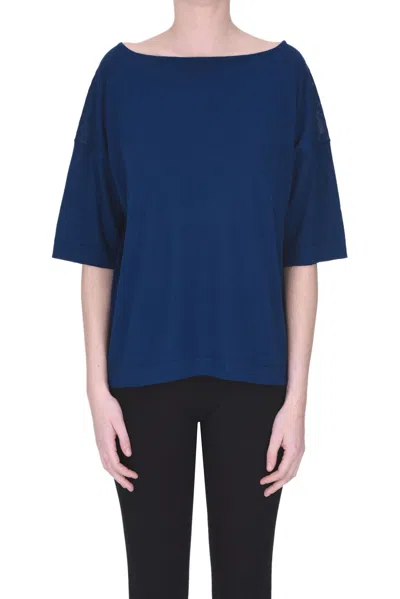 Anneclaire Cotton Box Pullover In Navy Blue