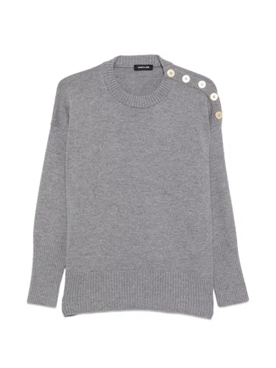 Anneclaire Fine-knit Grey Sweater With Dropped Shoulders In Gray