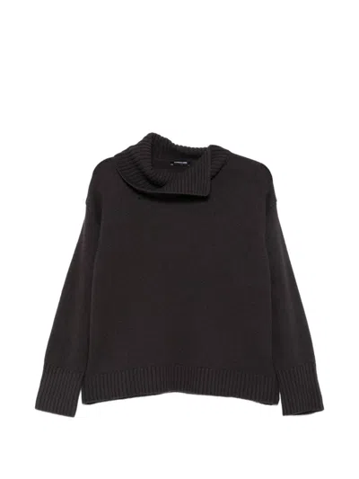 Anneclaire High-neck Wool Sweater With Ribbed Edges In Black