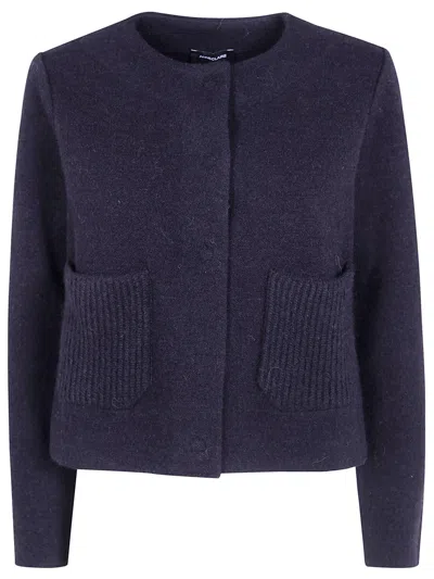 Anneclaire Round Neck Knitted Jacket In Blue