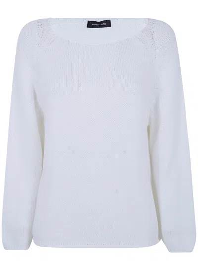 Anneclaire Long Sleeves Boat Neck Sweater In White