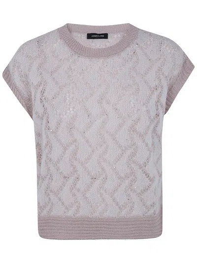 Anneclaire Short Sleeves Round Neck Sweater In Neutral