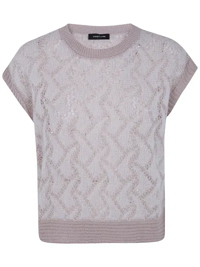 Anneclaire Short Sleeves Round Neck Sweater In Brown