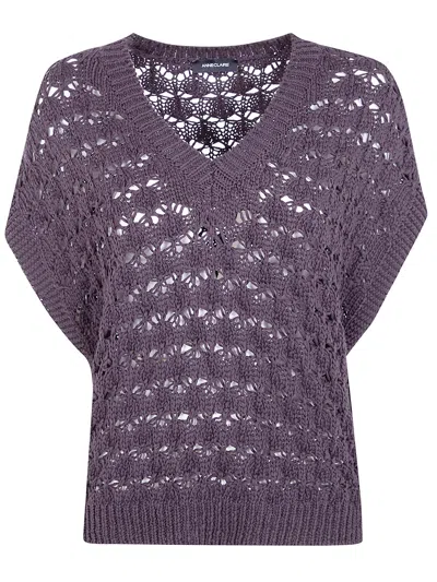 Anneclaire Short Sleeves V Neck Sweater In Purple