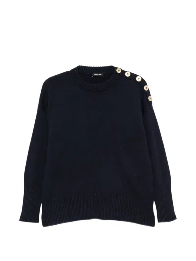 Anneclaire Sweater With Dropped Shoulders Decorated With Bu In Blue