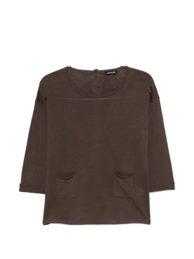 Anneclaire Wide Crew Neck Cardigan In Brown
